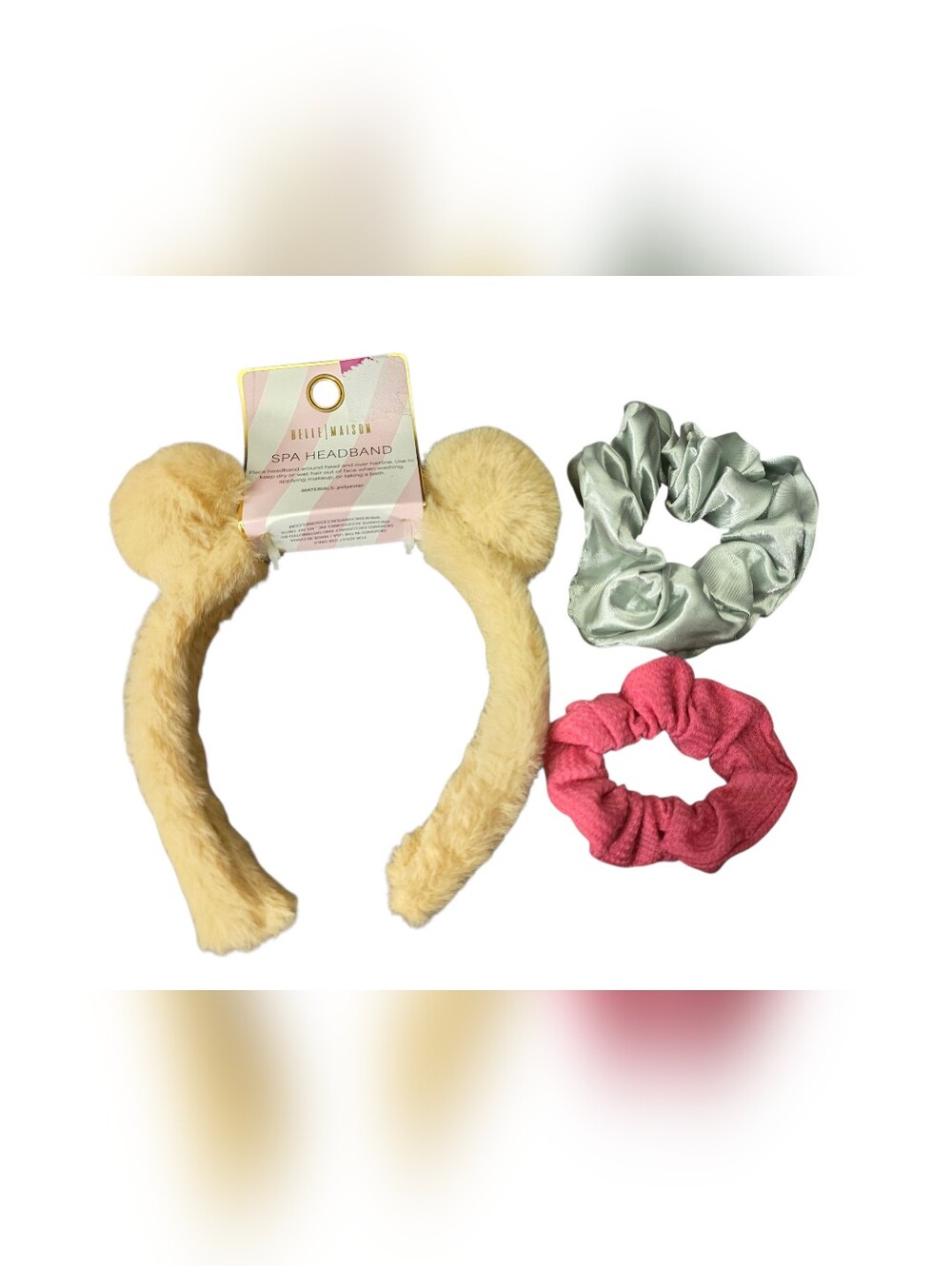 NEW Belle|Maison Brown Fuzzy Bear Ear Spa Headband X 2 New Hair Scrunchies - Picture 1 of 6